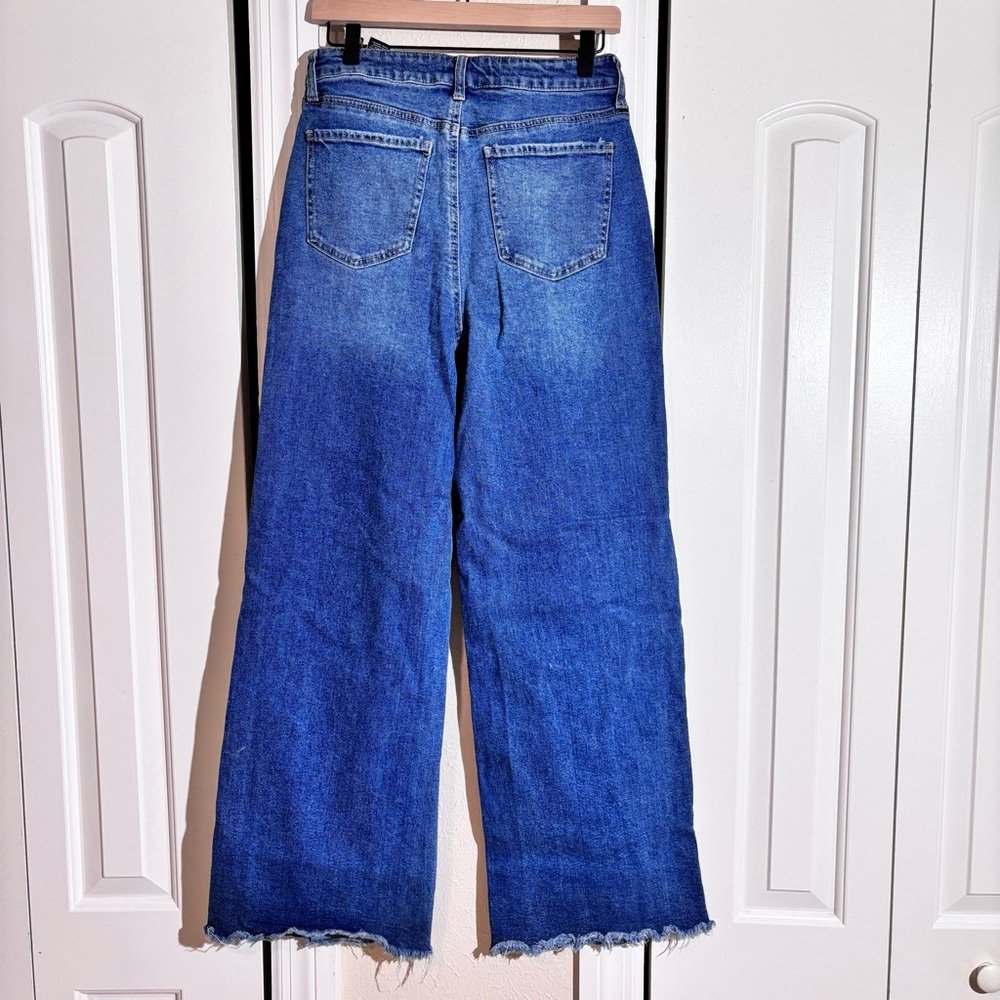 Blue Flare Jeans with Raw Hem - Picture 2 of 5